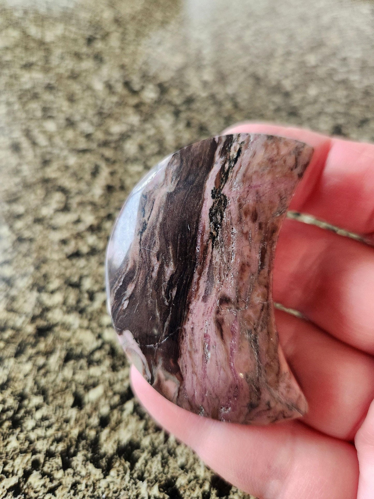 Beautiful Polished Rhodonite Crystal Carved Moon