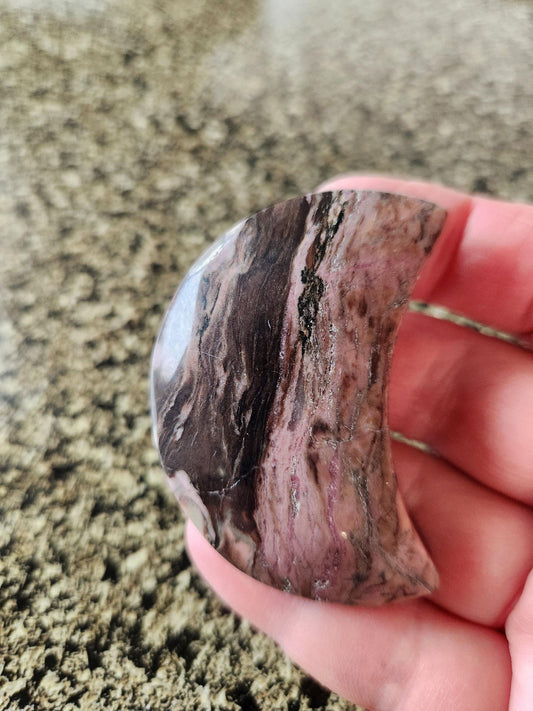 Beautiful Polished Rhodonite Crystal Carved Moon