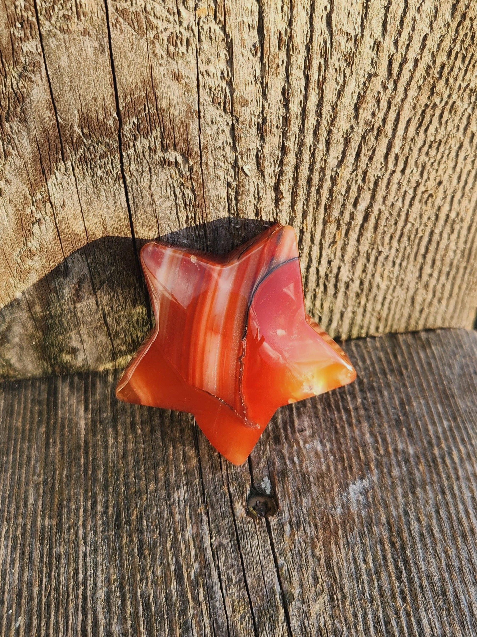 Polished Carnelian Crystal Star: Pocket Palm Stone