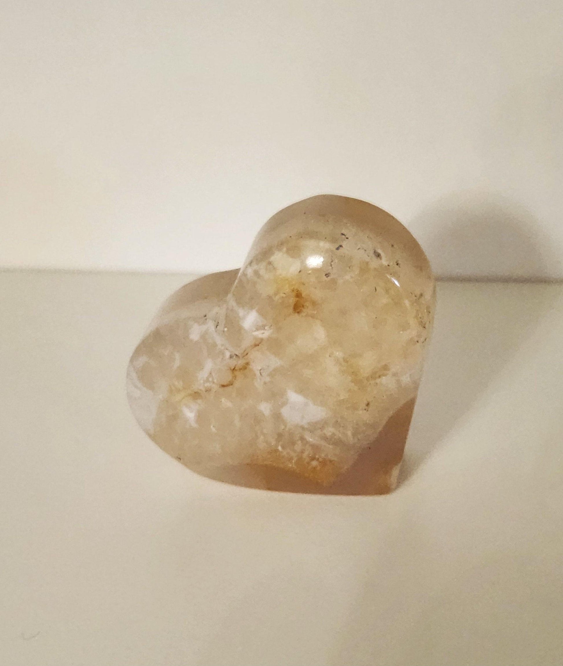 Flower Agate Crystal Heart: Self Standing Palm Stone