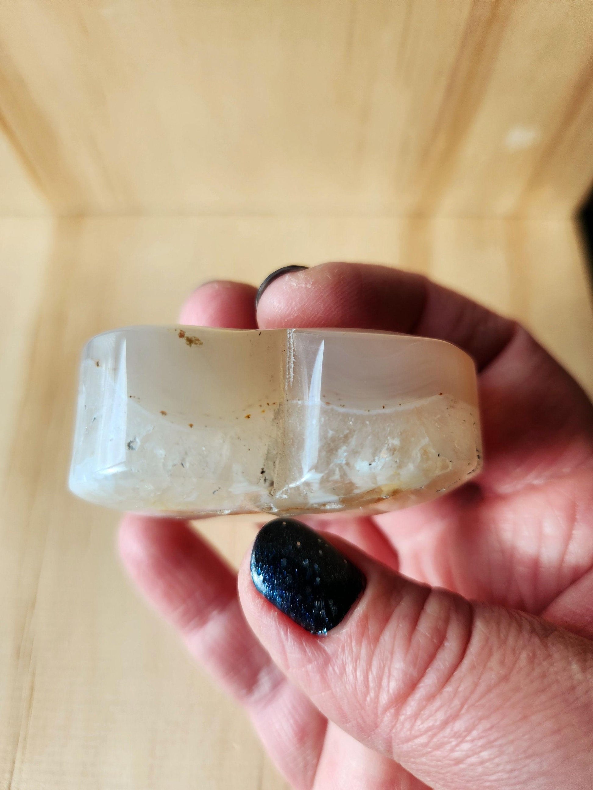 Flower Agate Crystal Heart: Self Standing Palm Stone