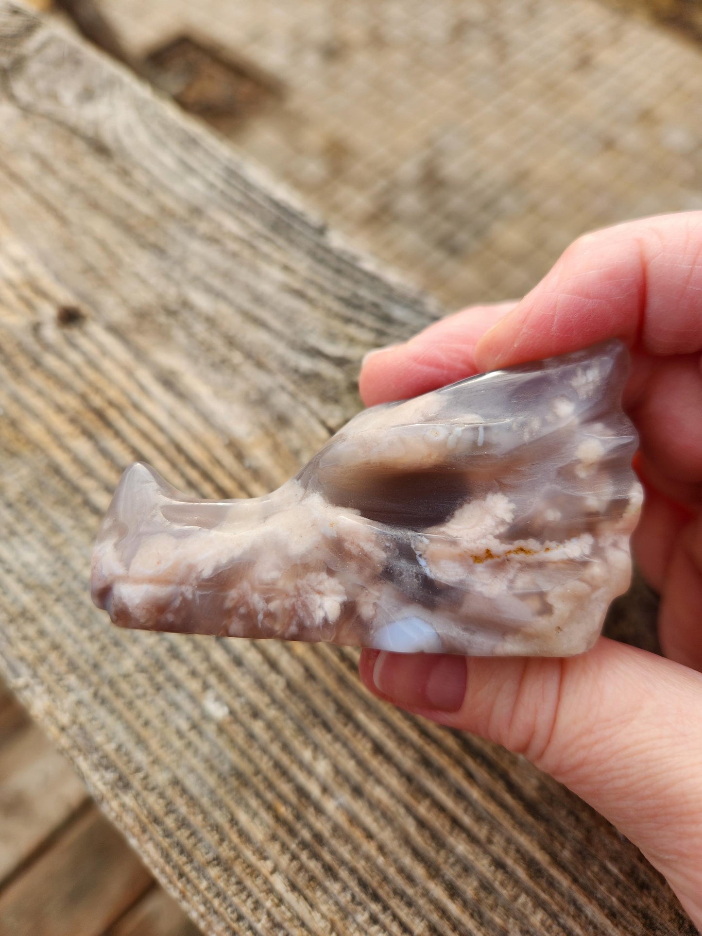 AAA Flower Agate Crystal Dragon Head with Flower Plumes, DND