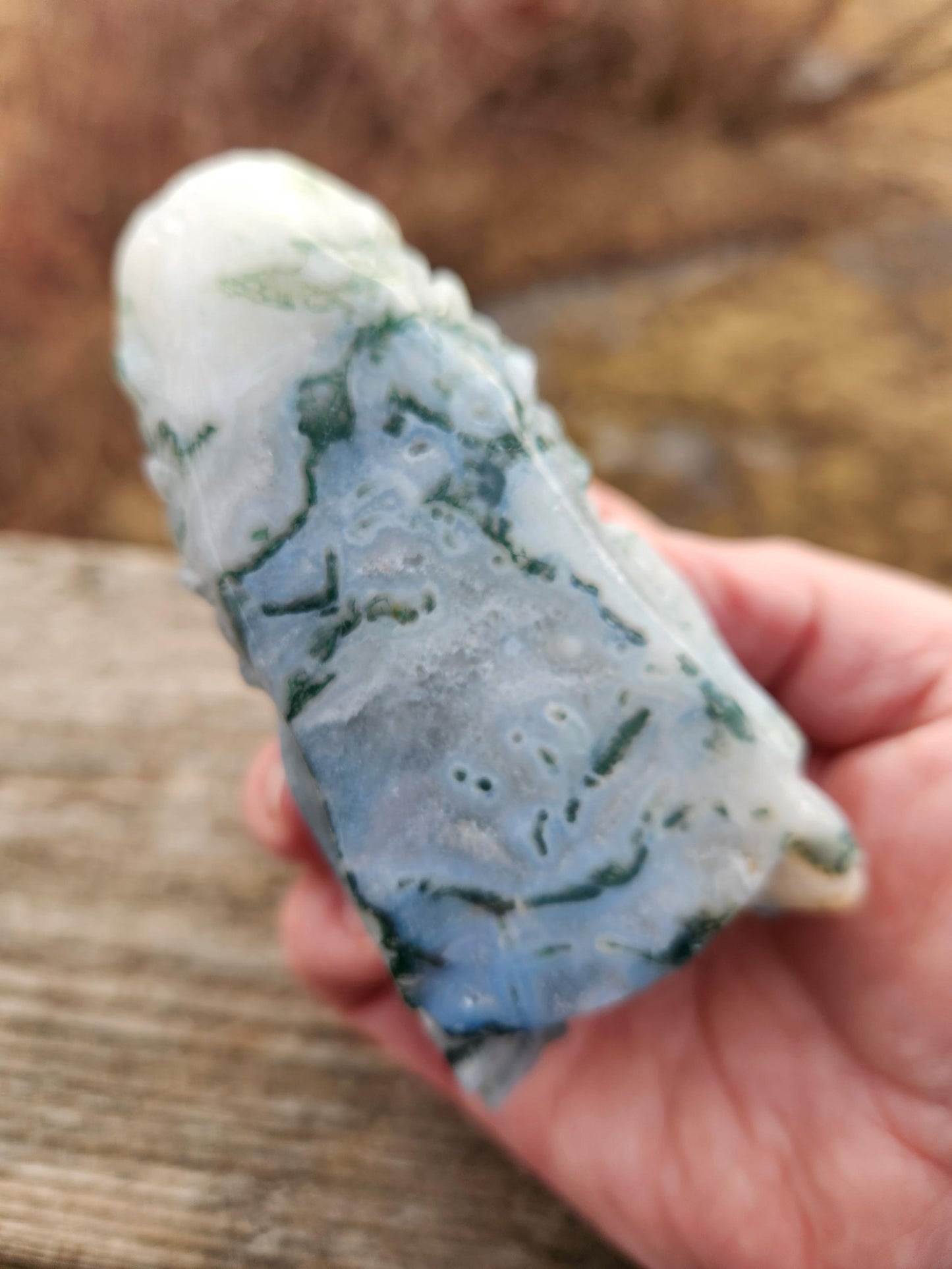 Beautiful AAA Natural Moss Agate Crystal Carved Dragon Head , DND