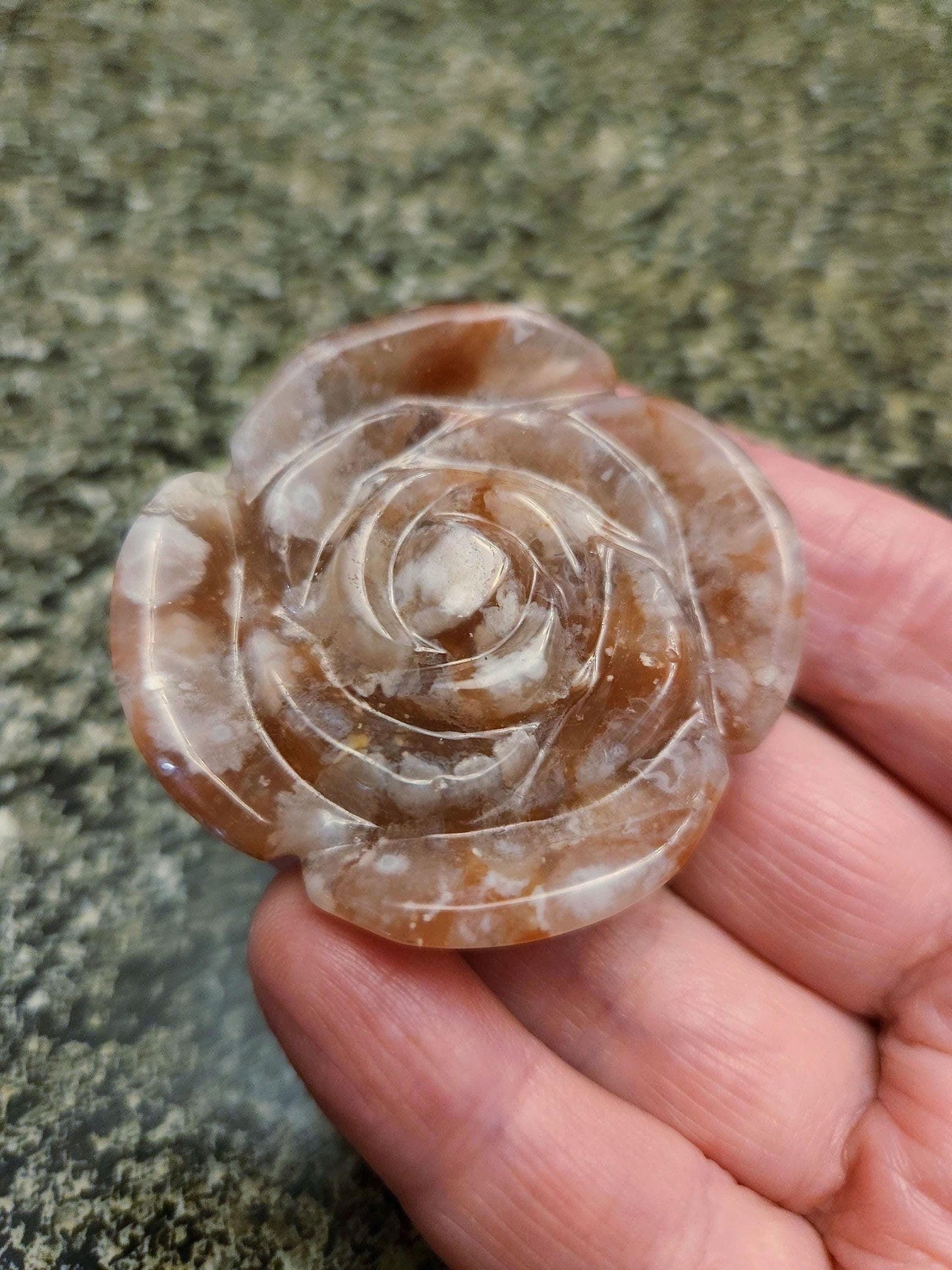 Flower Agate Crystal Carved Rose Bud: Pink, Red, and White Plumes