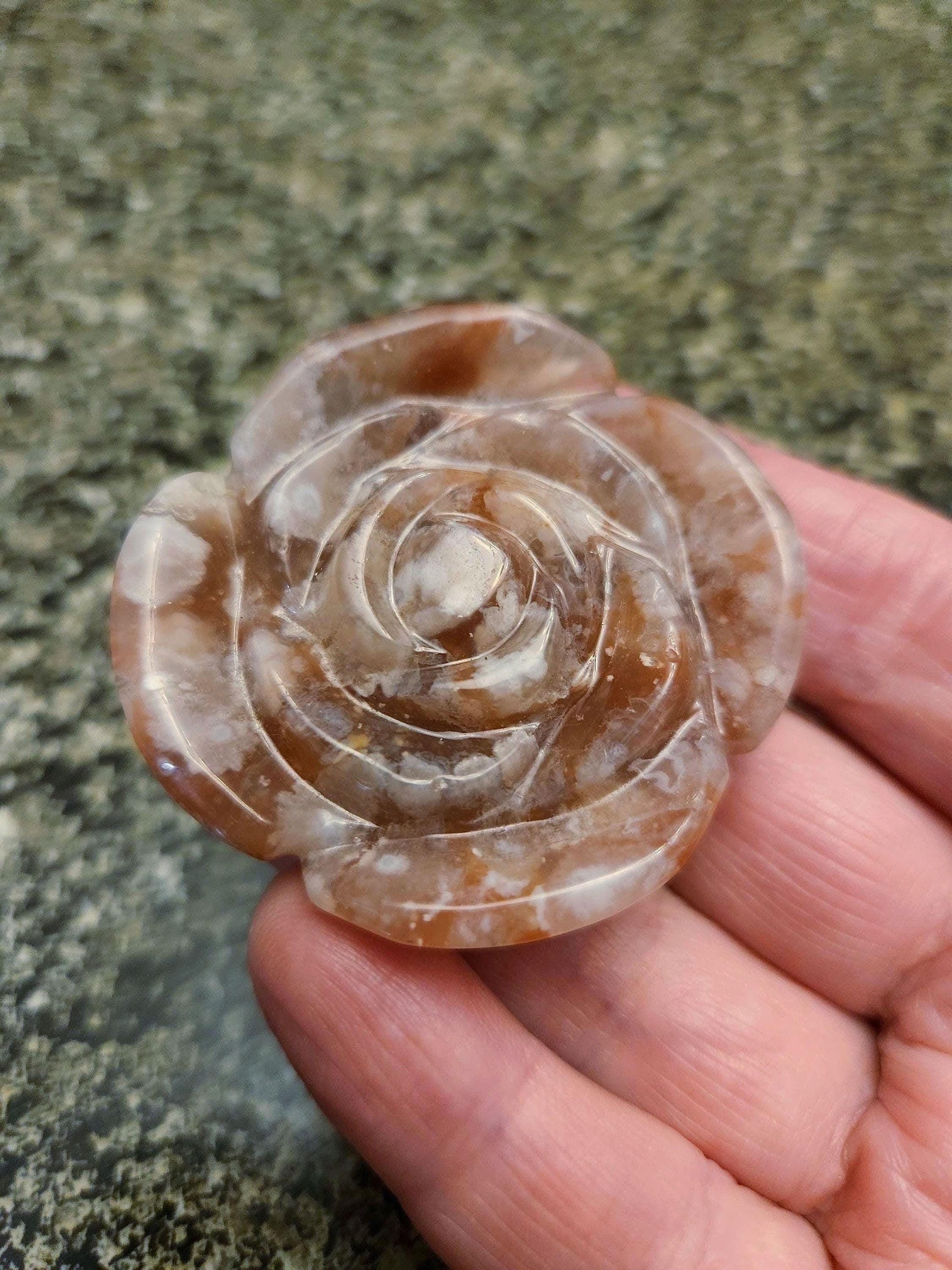 Flower Agate Crystal Carved Rose Bud: Pink, Red, and White Plumes
