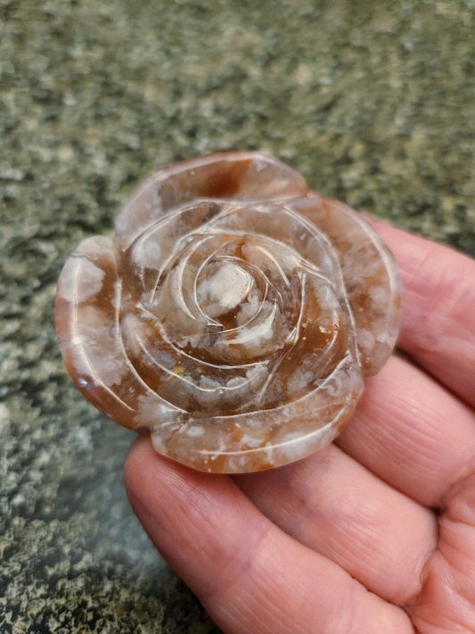 Flower Agate Crystal Carved Rose Bud: Pink, Red, and White Plumes