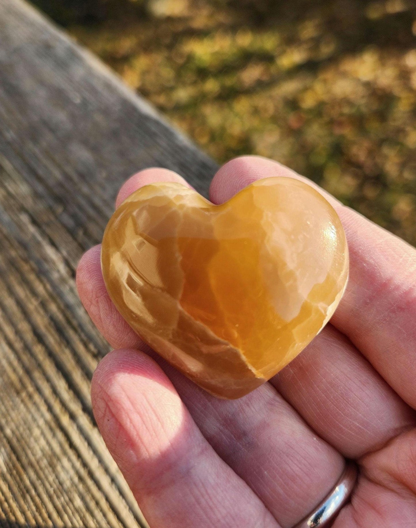 AAA Honey Calcite Crystal Heart: Golden Hues, Polished Stone