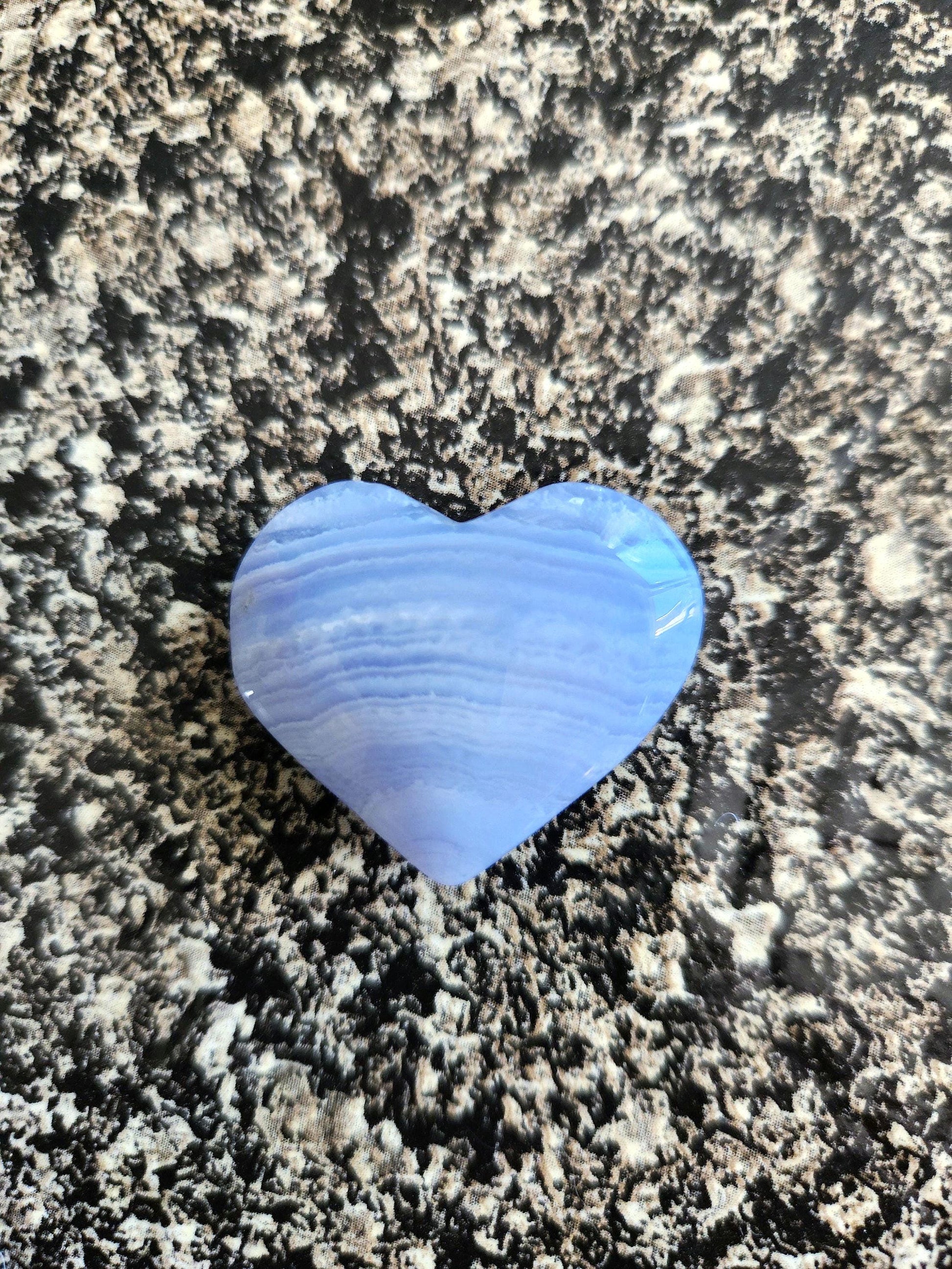 AAA Blue Lace Agate Crystal Heart: Banded Stone