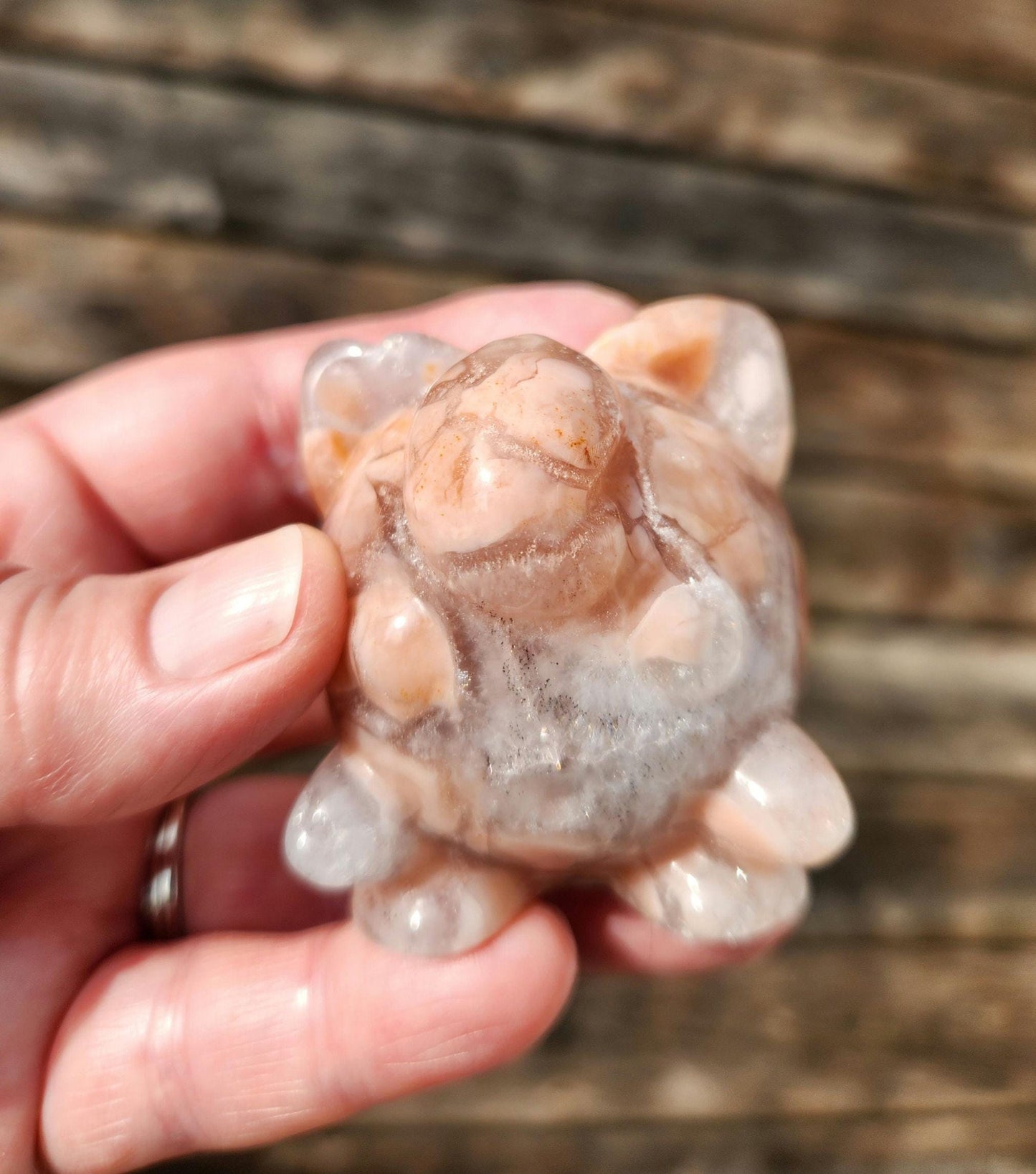 Super Cute Jiggly Puff with High Polish in Brecciated Sakura Pink Agate with Quartz & Druzy, Pokemon