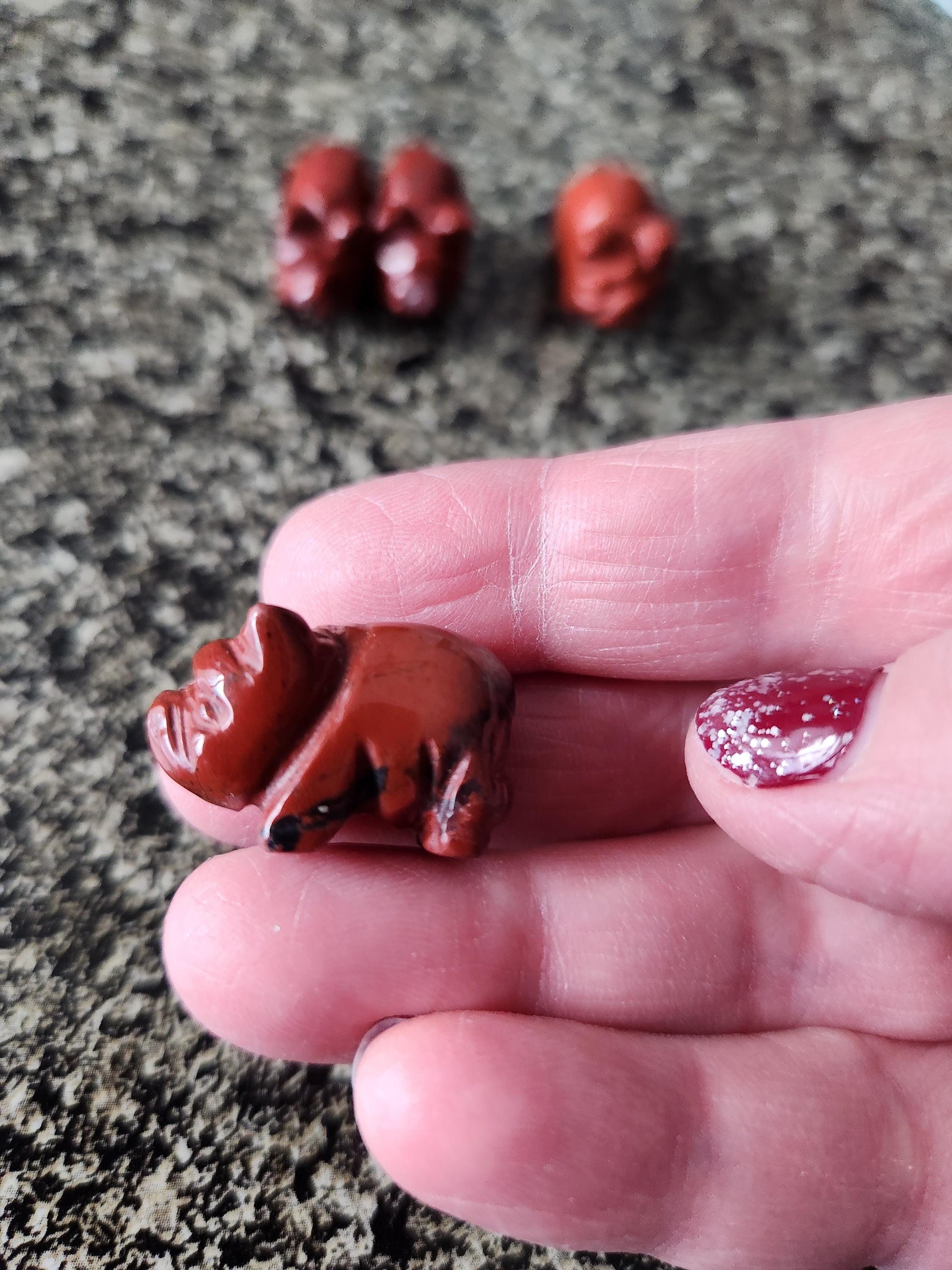 Mini Crystal Pig Figurine: Red Jasper or Dalmatian Jasper, One