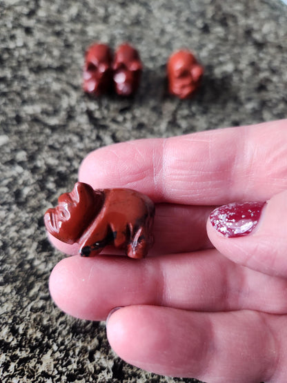 Mini Crystal Pig Figurine: Red Jasper or Dalmatian Jasper, One