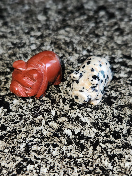 Mini Crystal Pig Figurine: Red Jasper or Dalmatian Jasper, One