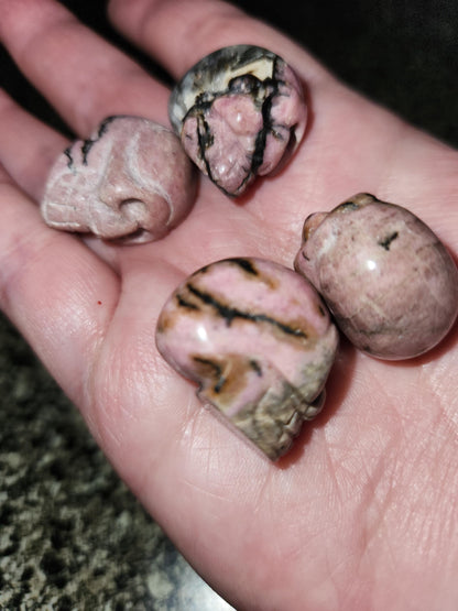 Unique Tiny Rhodonite Skull Crystal, 1 Mini Skull
