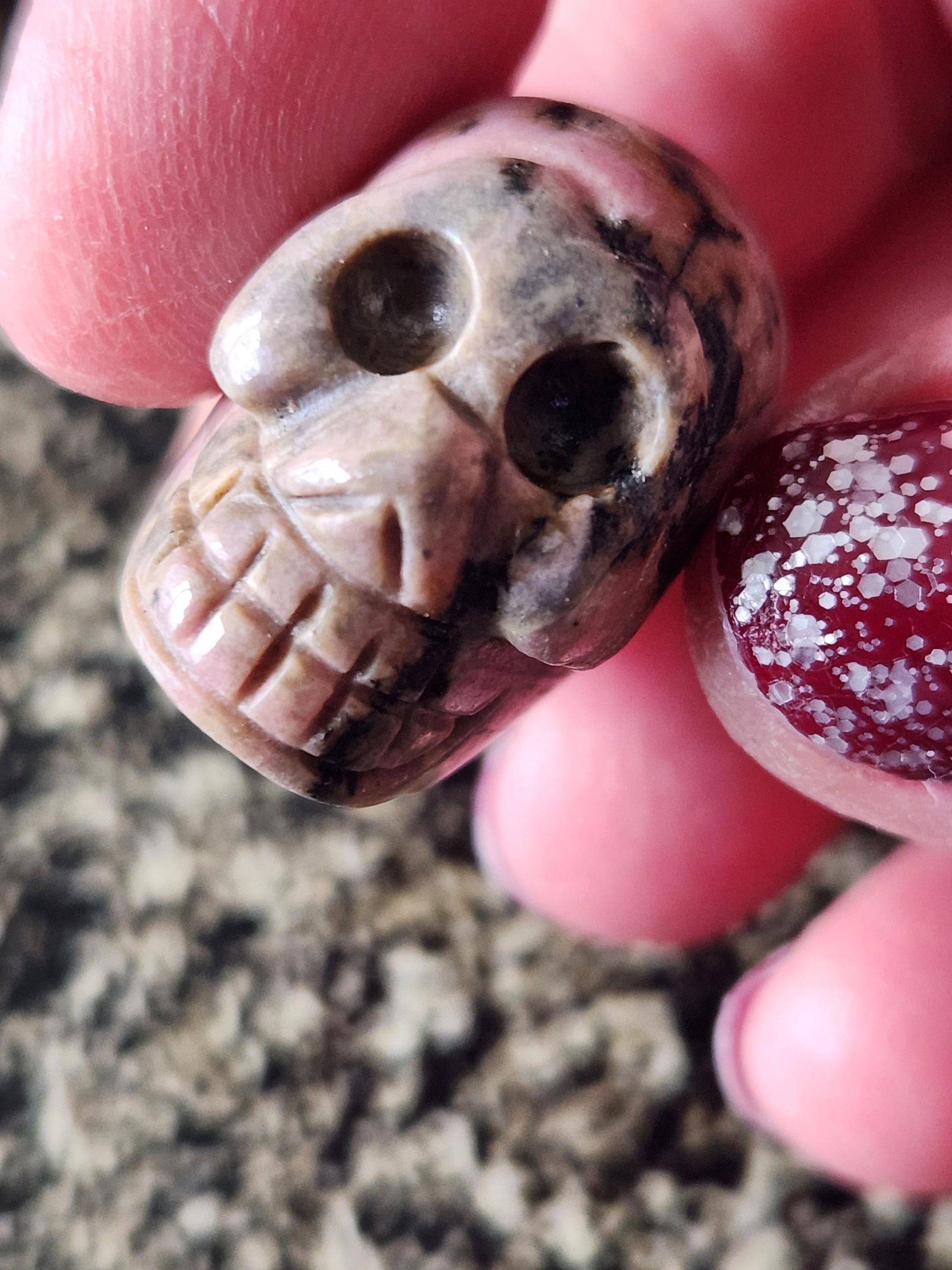 Unique Tiny Rhodonite Skull Crystal, 1 Mini Skull