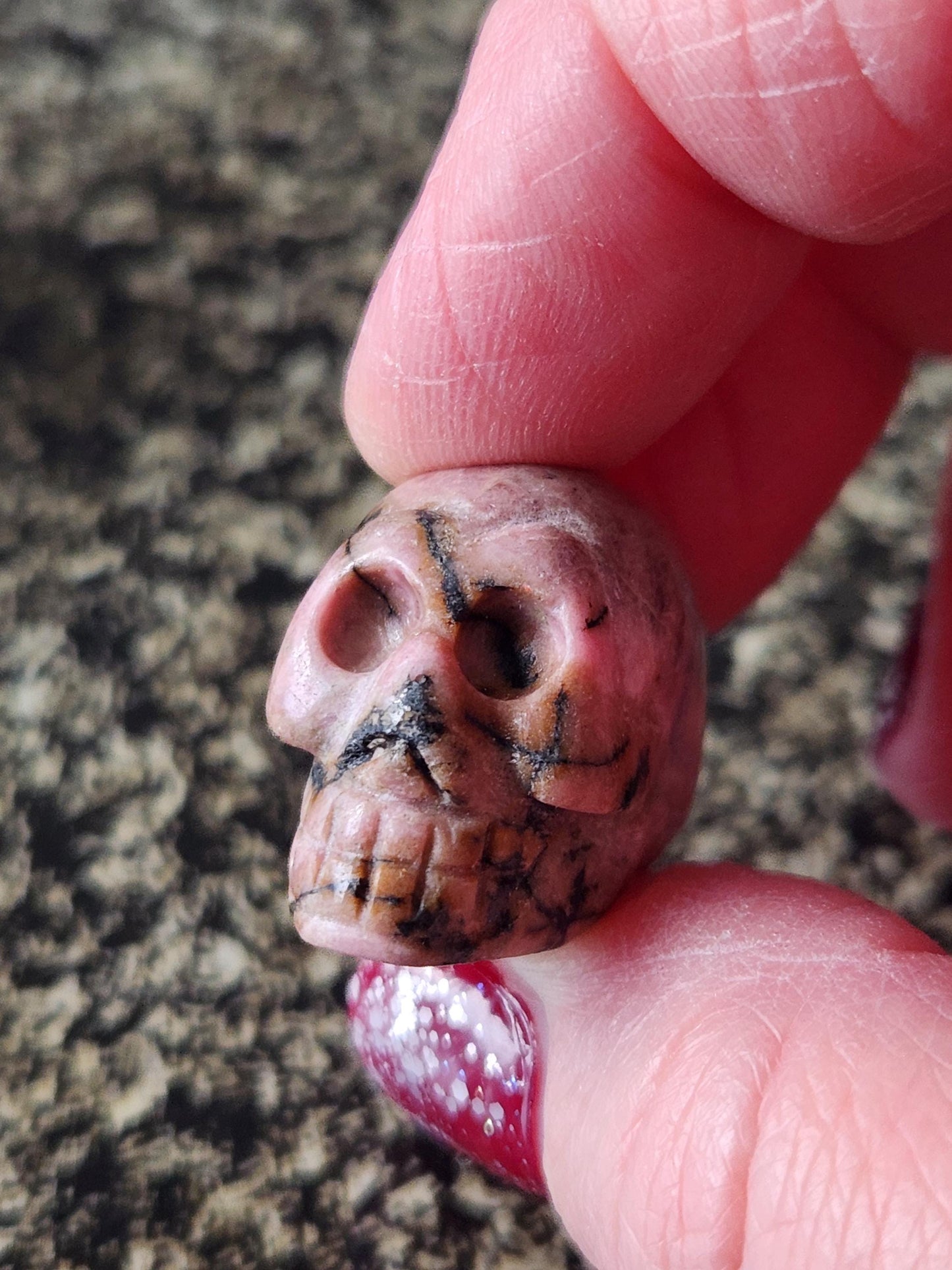 Unique Tiny Rhodonite Skull Crystal, 1 Mini Skull