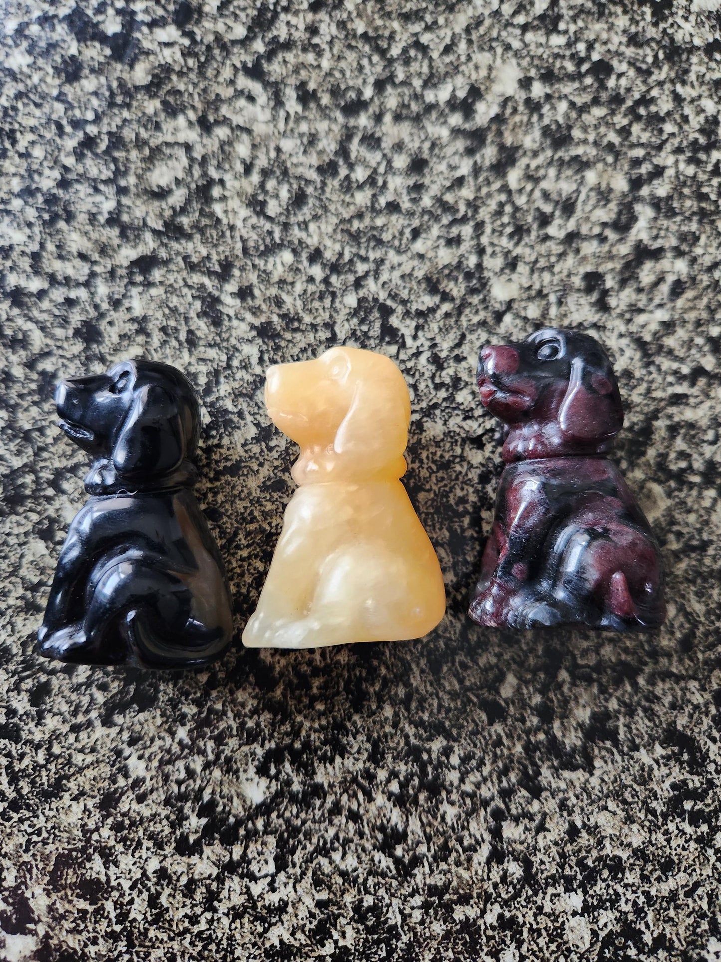 Carved Crystal Hound Dog: Black Obsidian, Yellow Calcite, or Garnet, One