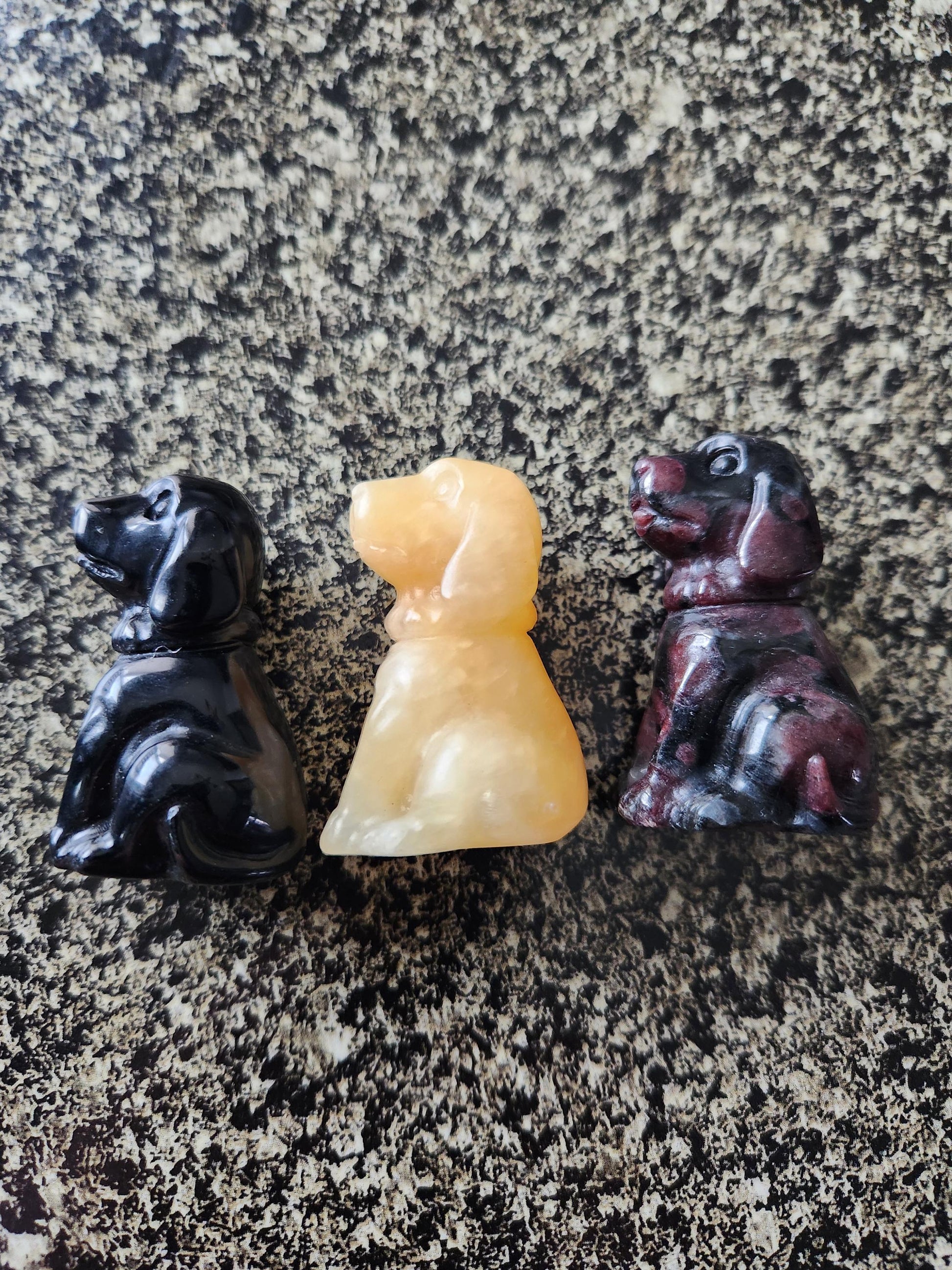 Carved Crystal Hound Dog: Black Obsidian, Yellow Calcite, or Garnet, One