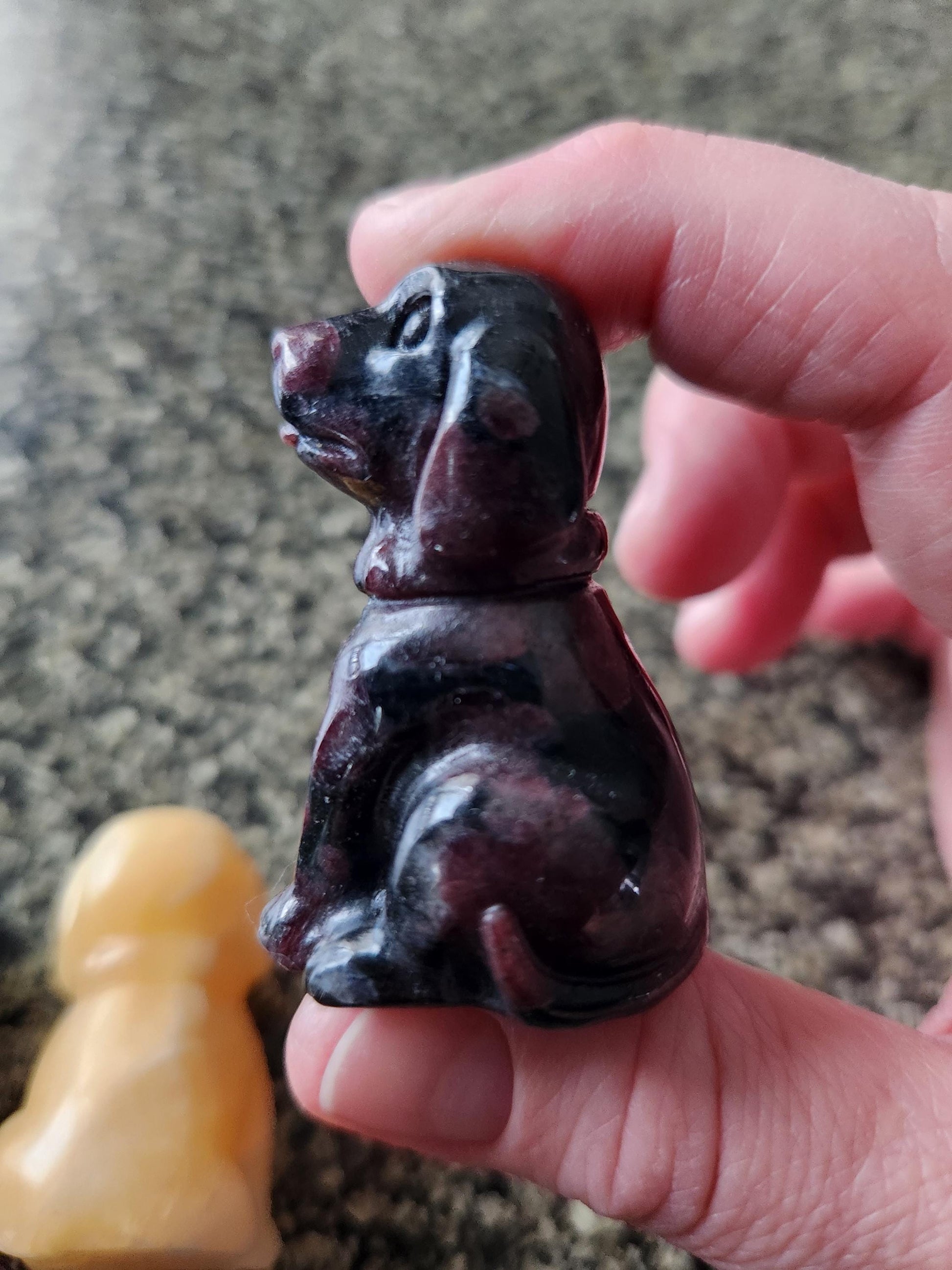 Carved Crystal Hound Dog: Black Obsidian, Yellow Calcite, or Garnet, One