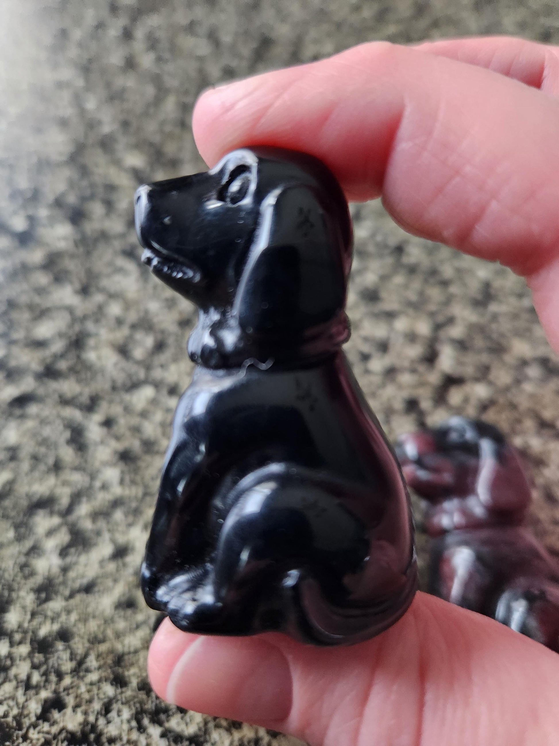 Carved Crystal Hound Dog: Black Obsidian, Yellow Calcite, or Garnet, One