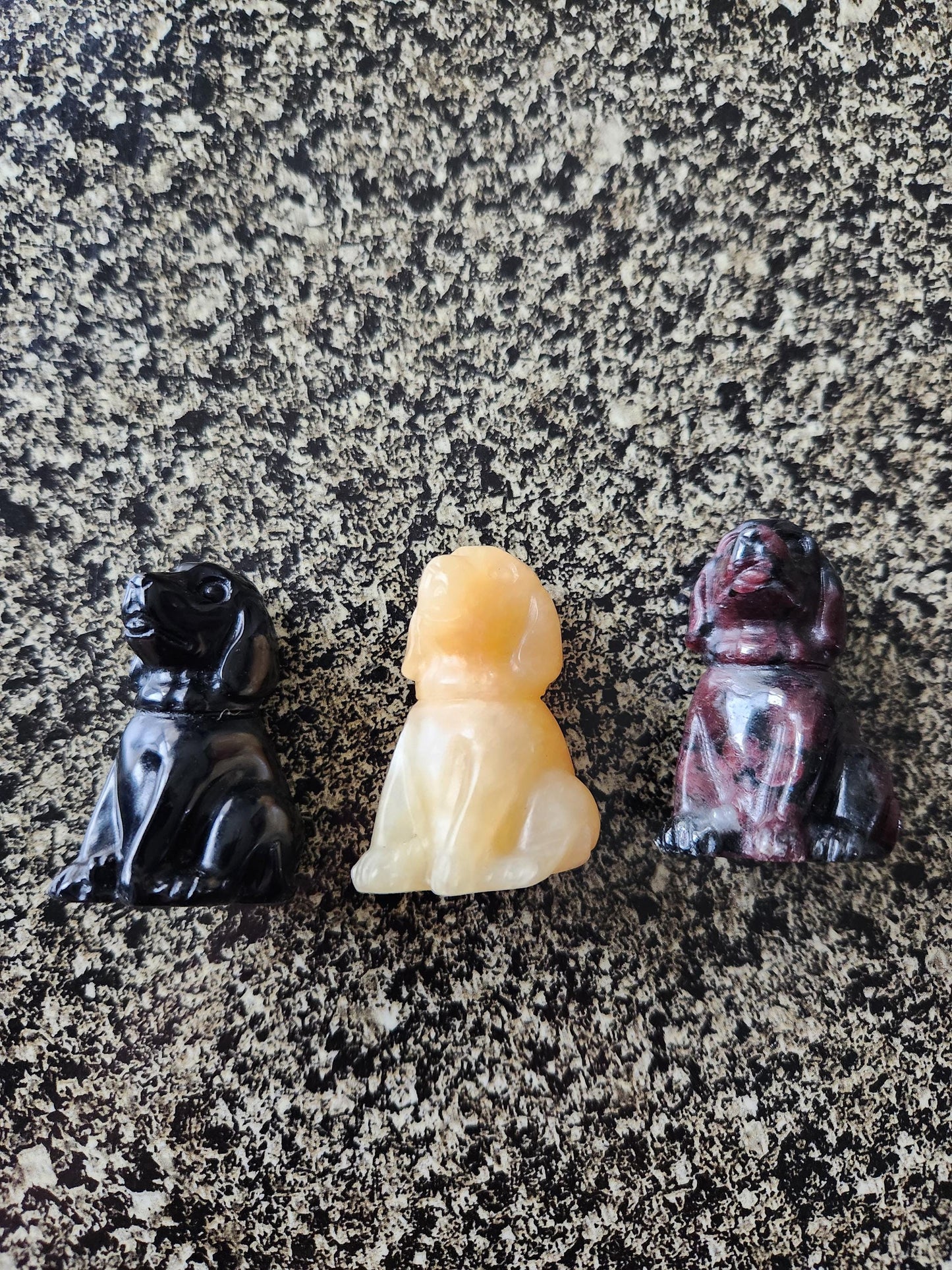 Carved Crystal Hound Dog: Black Obsidian, Yellow Calcite, or Garnet, One