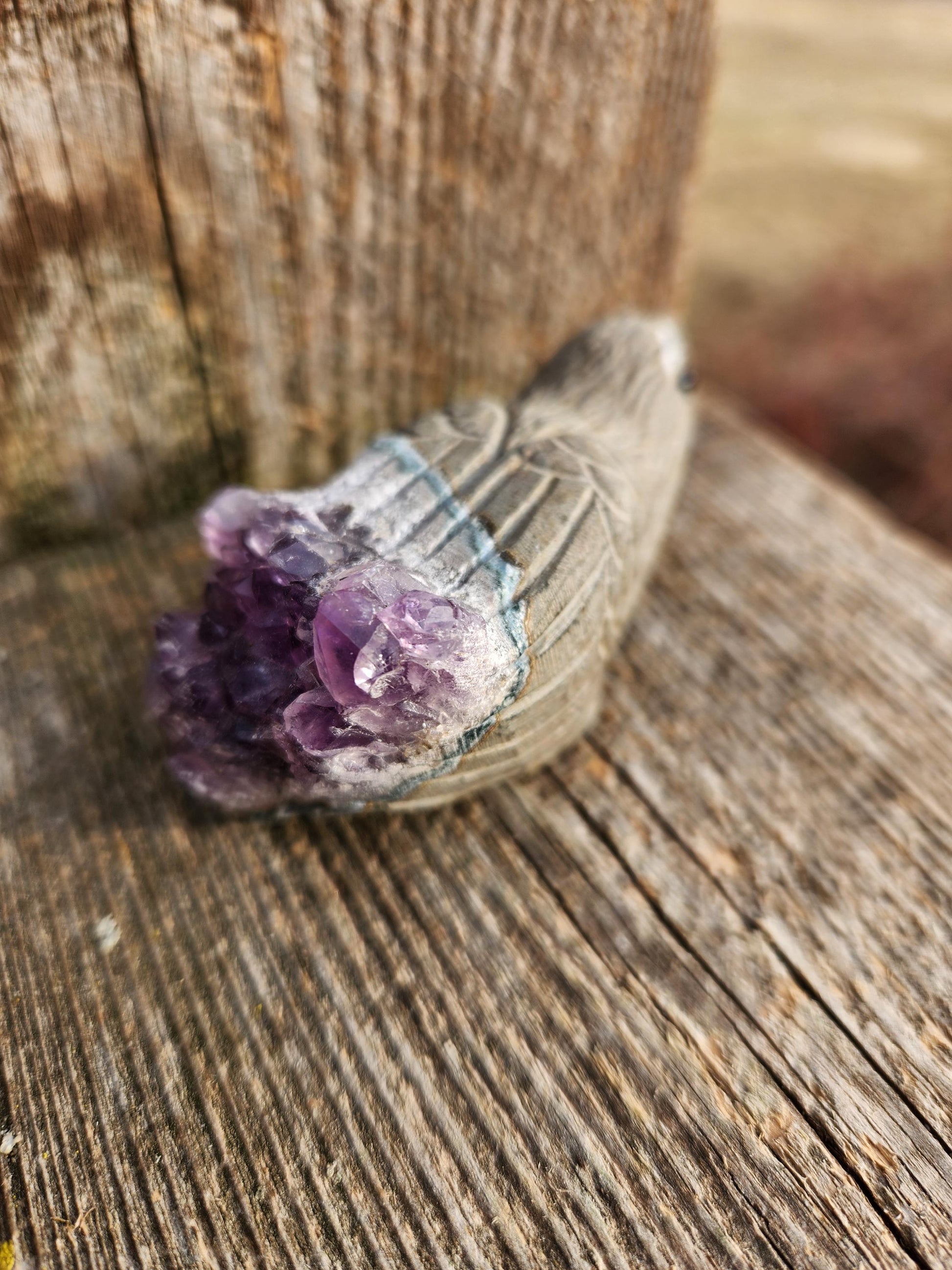 Super Unique Purple Amethyst with Matrix Eagle Or Hawk Bird Carving Natural Stone Crystal