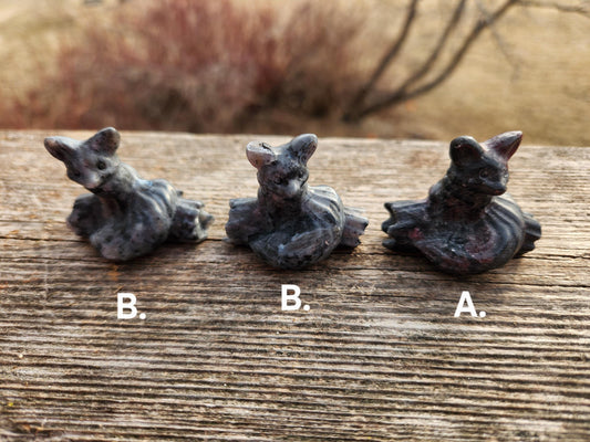 Unique Fox on a Log Mini Figure Crystal, Garnet Or Labradorite, 1 Fox