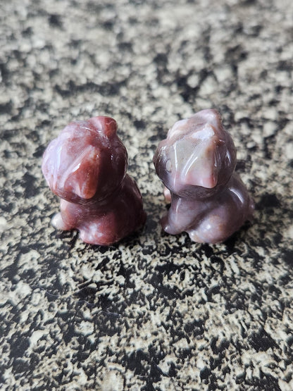 Carved Crystal Pug: Rose Quartz, Black Obsidian, or Indian Agate, One