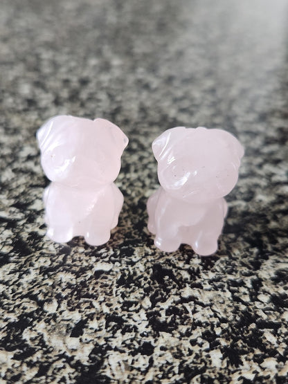 Carved Crystal Pug: Rose Quartz, Black Obsidian, or Indian Agate, One