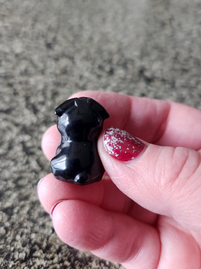 Carved Crystal Pug: Rose Quartz, Black Obsidian, or Indian Agate, One