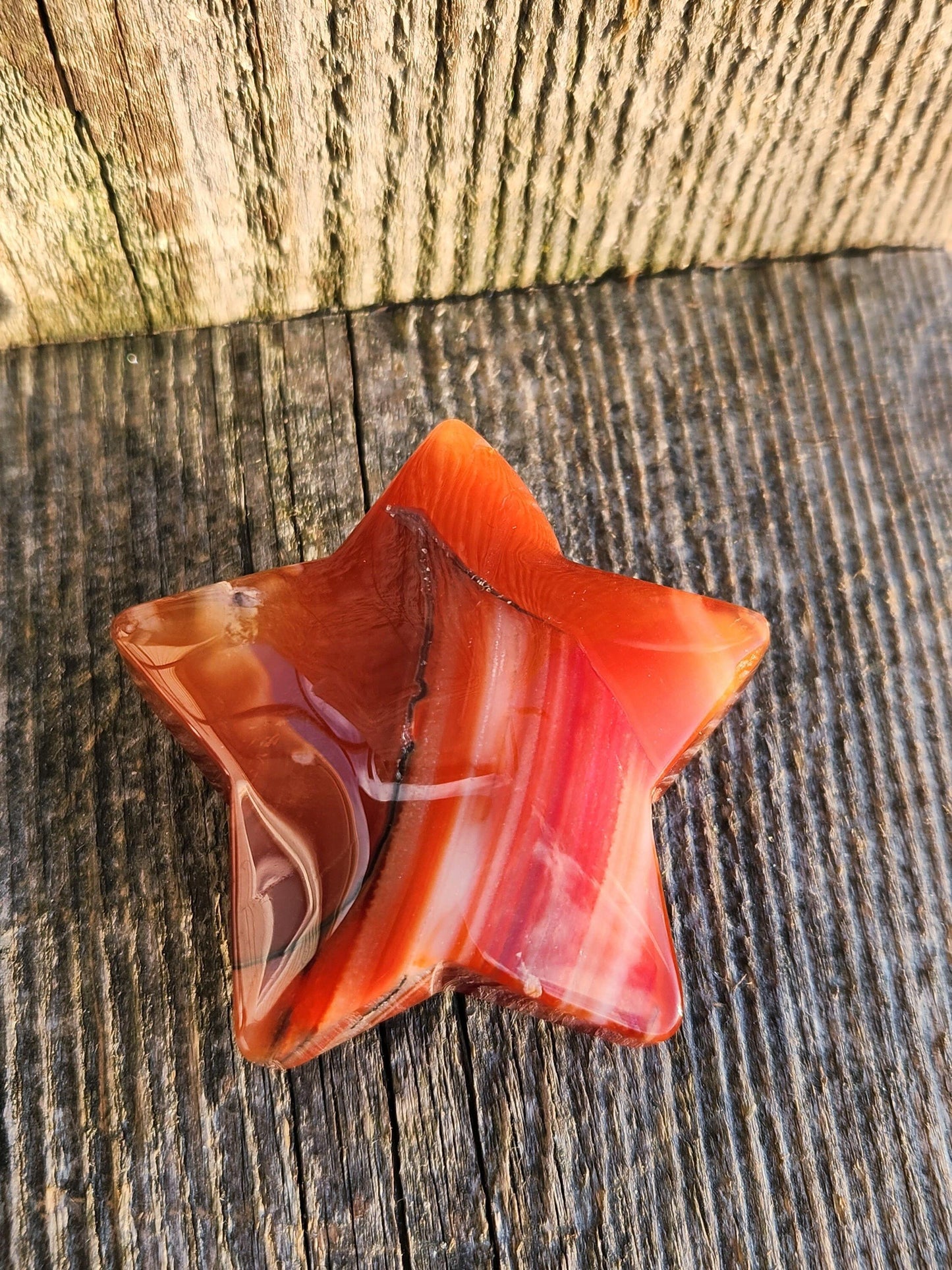 Polished Carnelian Crystal Star: Pocket Palm Stone