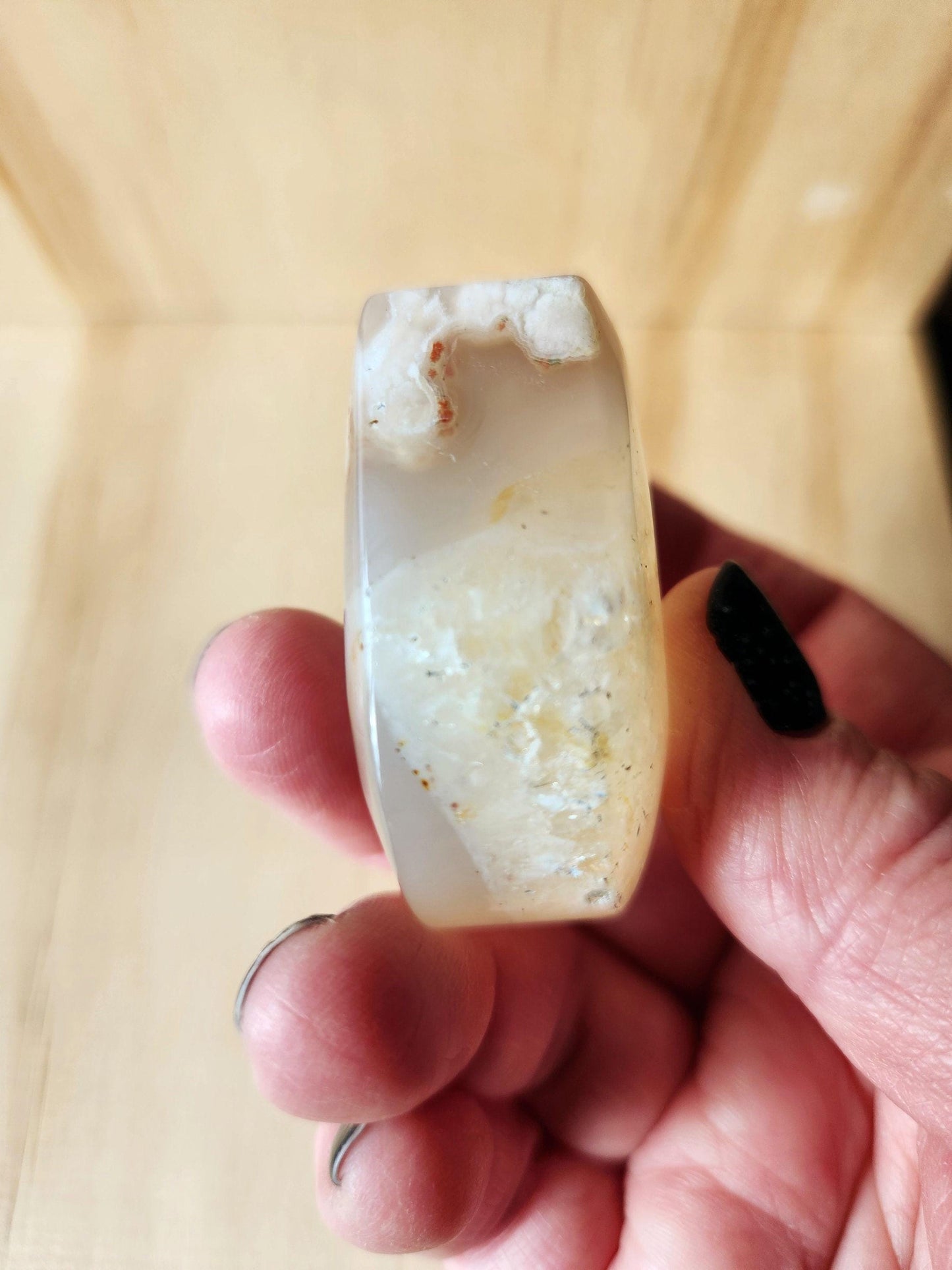 Flower Agate Crystal Heart: Self Standing Palm Stone