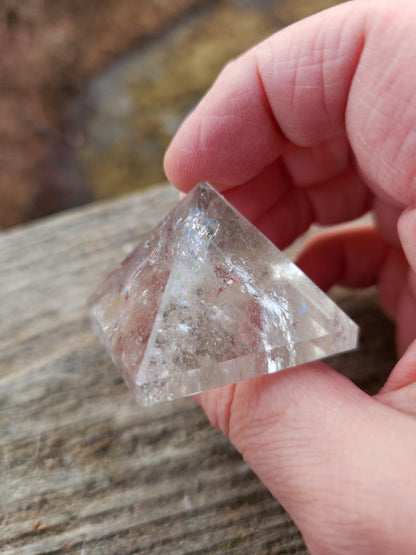 AAA Clear Quartz Crystal Pyramid with Rainbow Inclusions