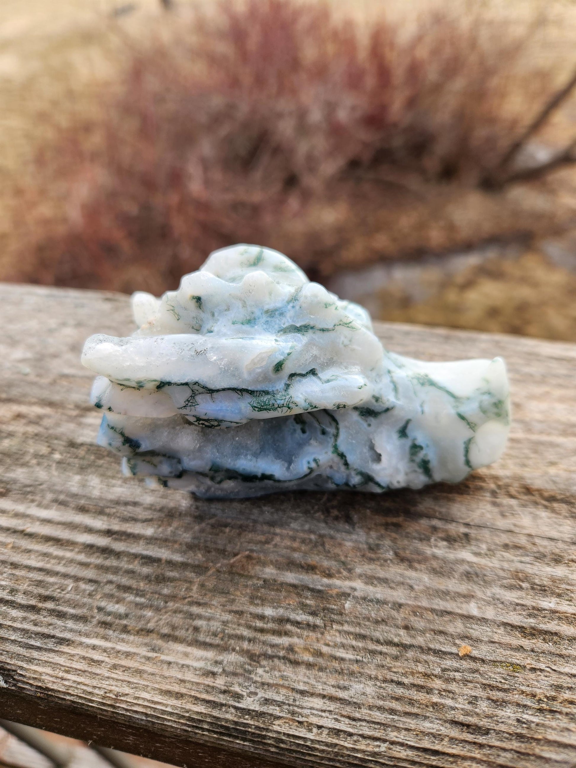 Beautiful AAA Natural Moss Agate Crystal Carved Dragon Head , DND