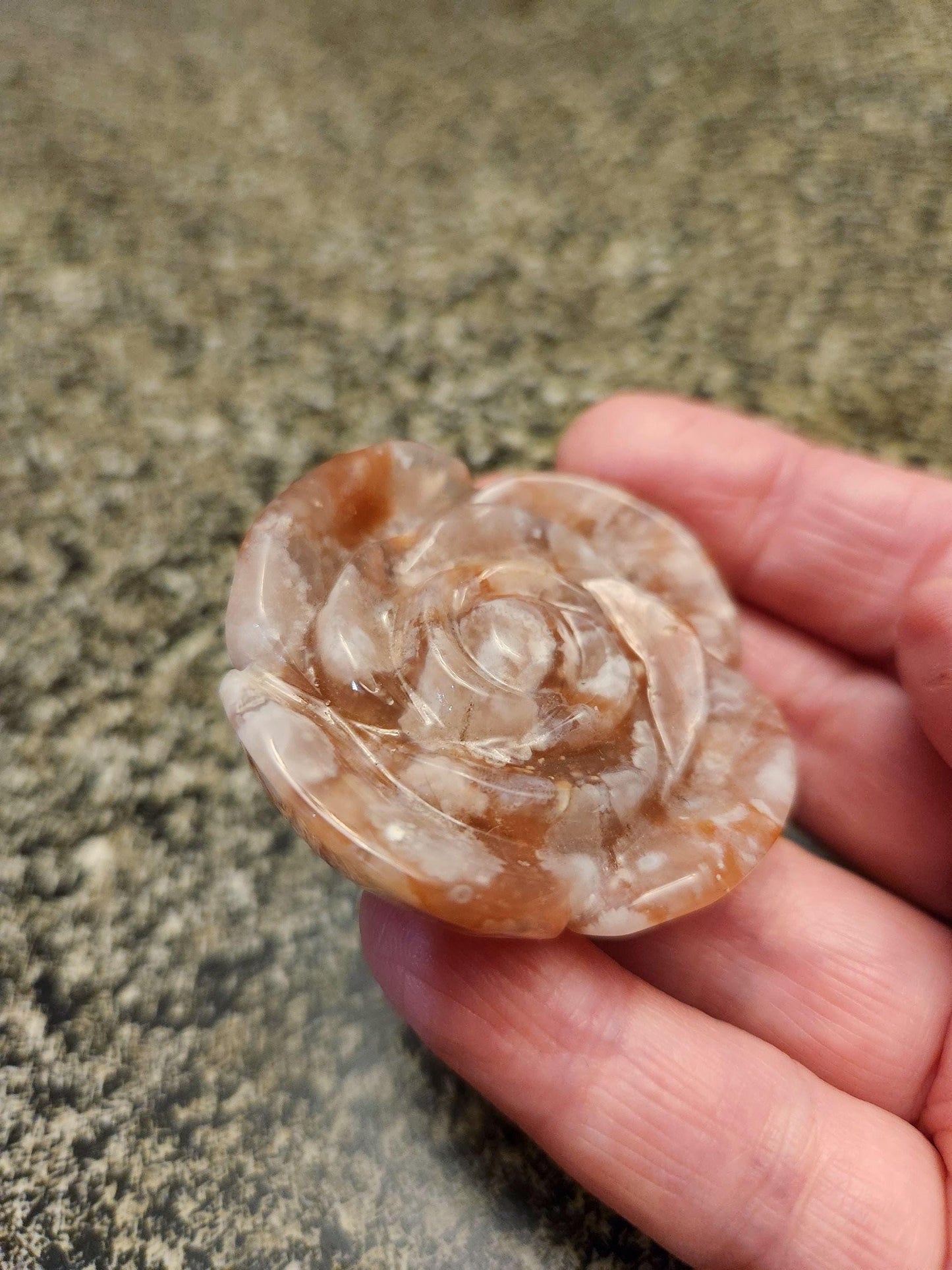 Flower Agate Crystal Carved Rose Bud: Pink, Red, and White Plumes