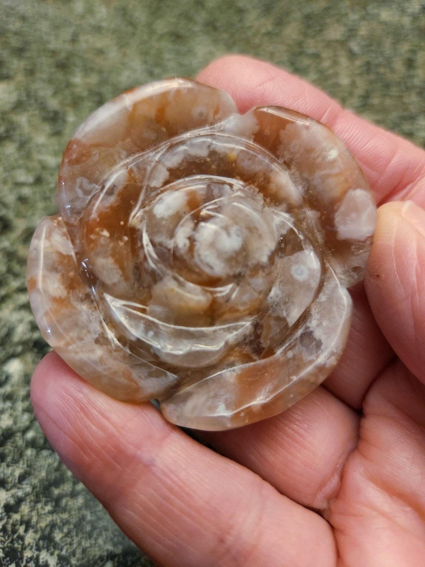 Flower Agate Crystal Carved Rose Bud: Pink, Red, and White Plumes