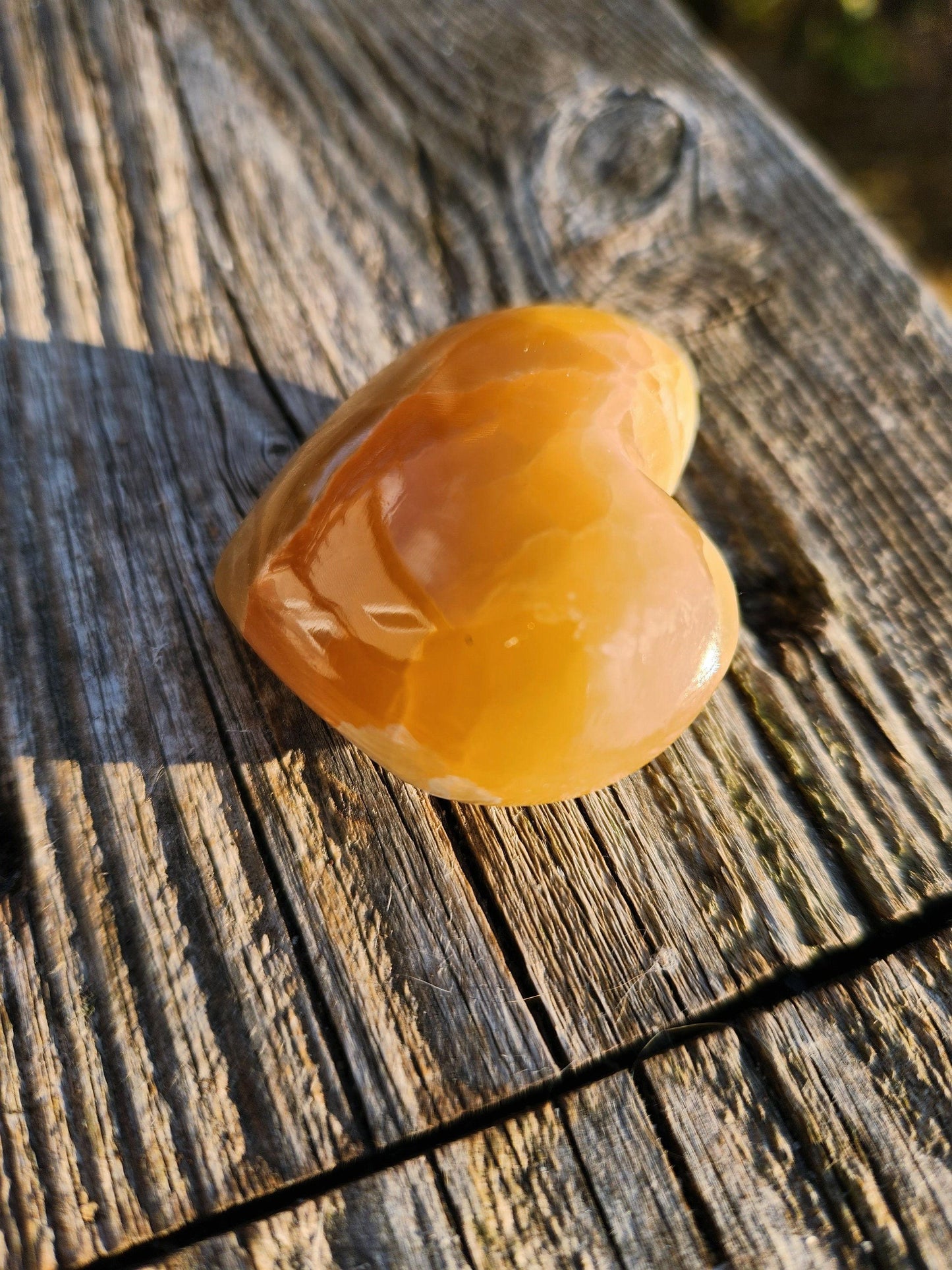 AAA Honey Calcite Crystal Heart: Golden Hues, Polished Stone