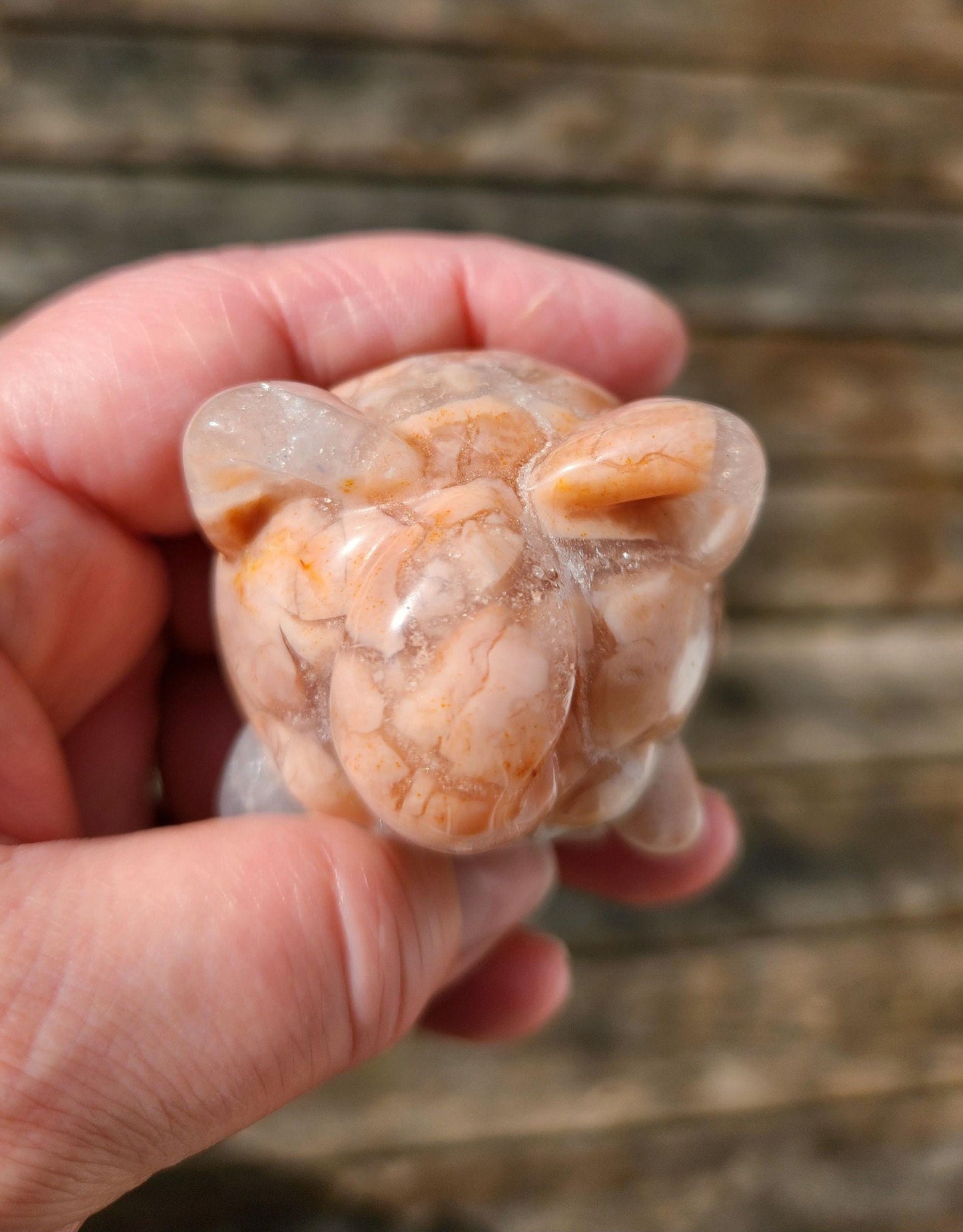 Super Cute Jiggly Puff with High Polish in Brecciated Sakura Pink Agate with Quartz & Druzy, Pokemon