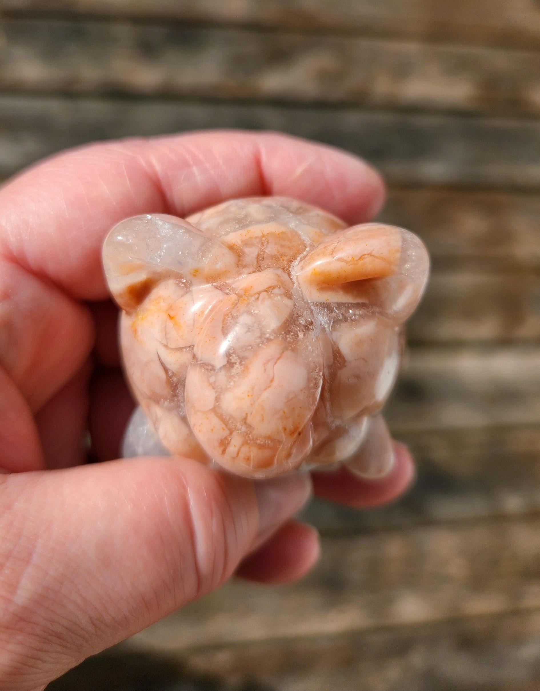 Super Cute Jiggly Puff with High Polish in Brecciated Sakura Pink Agate with Quartz & Druzy, Pokemon