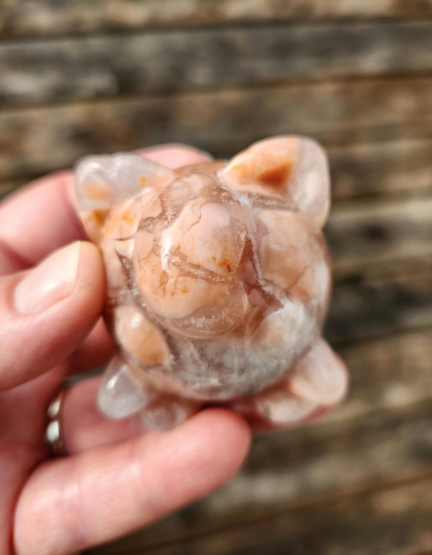 Super Cute Jiggly Puff with High Polish in Brecciated Sakura Pink Agate with Quartz & Druzy, Pokemon