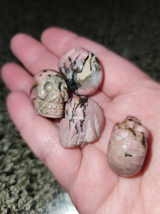 Unique Tiny Rhodonite Skull Crystal, 1 Mini Skull