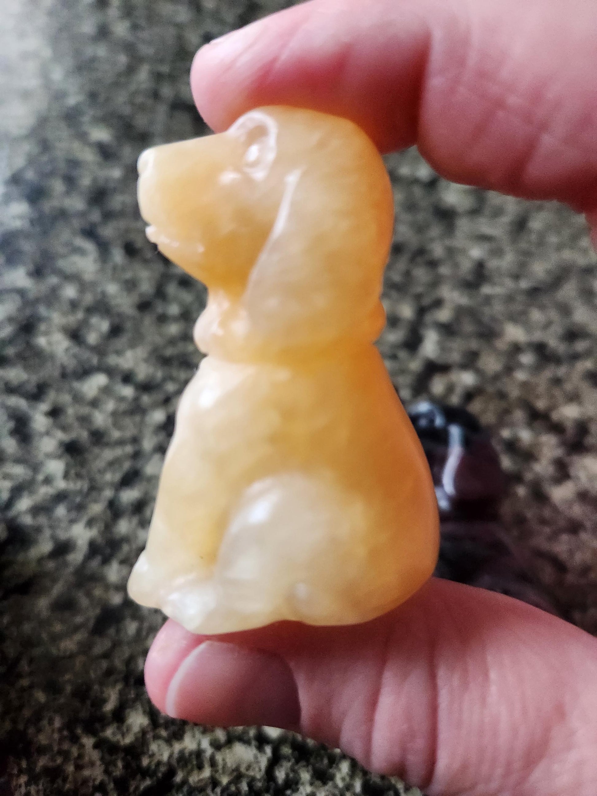 Carved Crystal Hound Dog: Black Obsidian, Yellow Calcite, or Garnet, One
