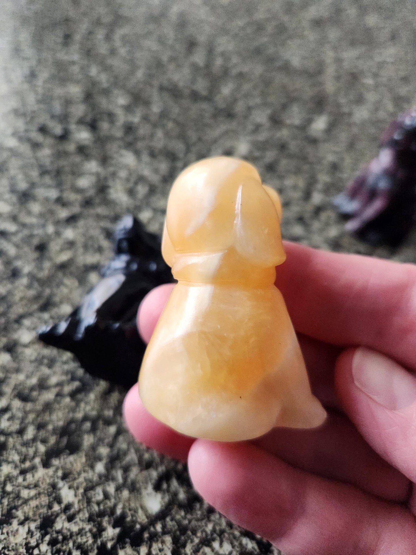 Carved Crystal Hound Dog: Black Obsidian, Yellow Calcite, or Garnet, One