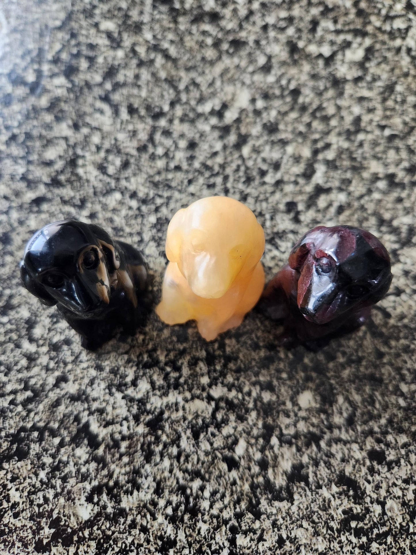 Carved Crystal Hound Dog: Black Obsidian, Yellow Calcite, or Garnet, One