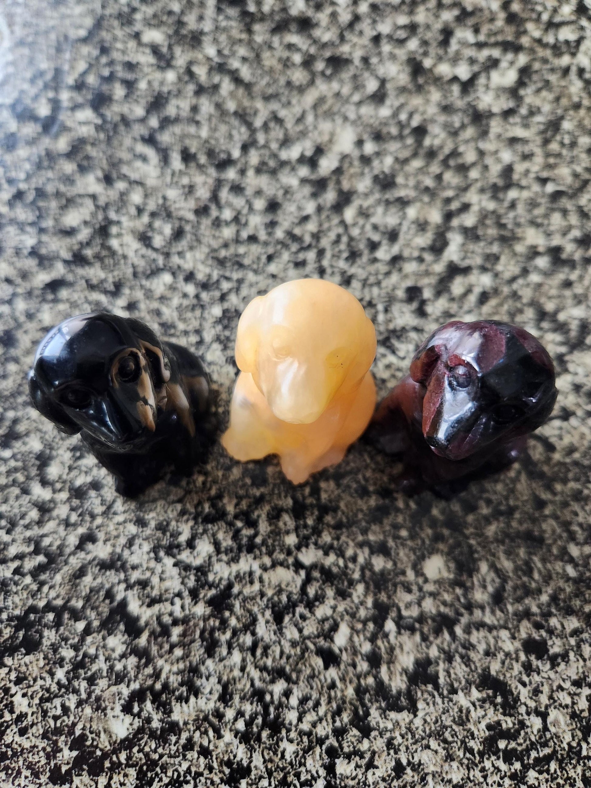 Carved Crystal Hound Dog: Black Obsidian, Yellow Calcite, or Garnet, One
