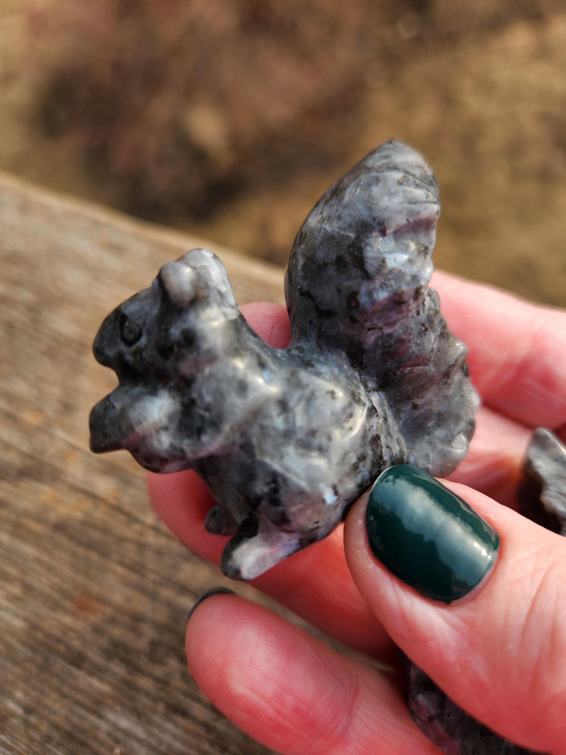 Labradorite Carved Squirrel: Natural Crystal Figurine, 1 Squirrel