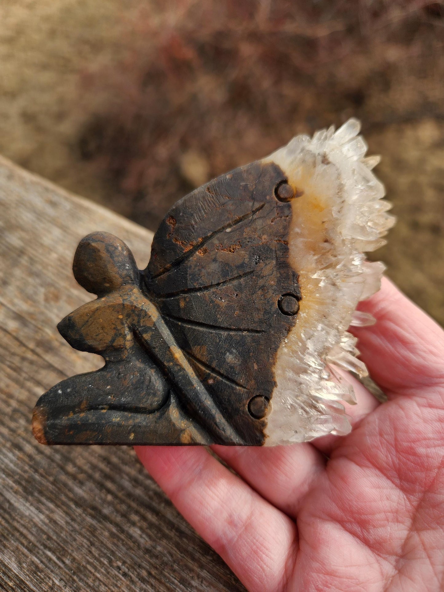 Super Unique Clear Quartz with Matrix Angel Or Fairy Carving Natural Stone Crystal