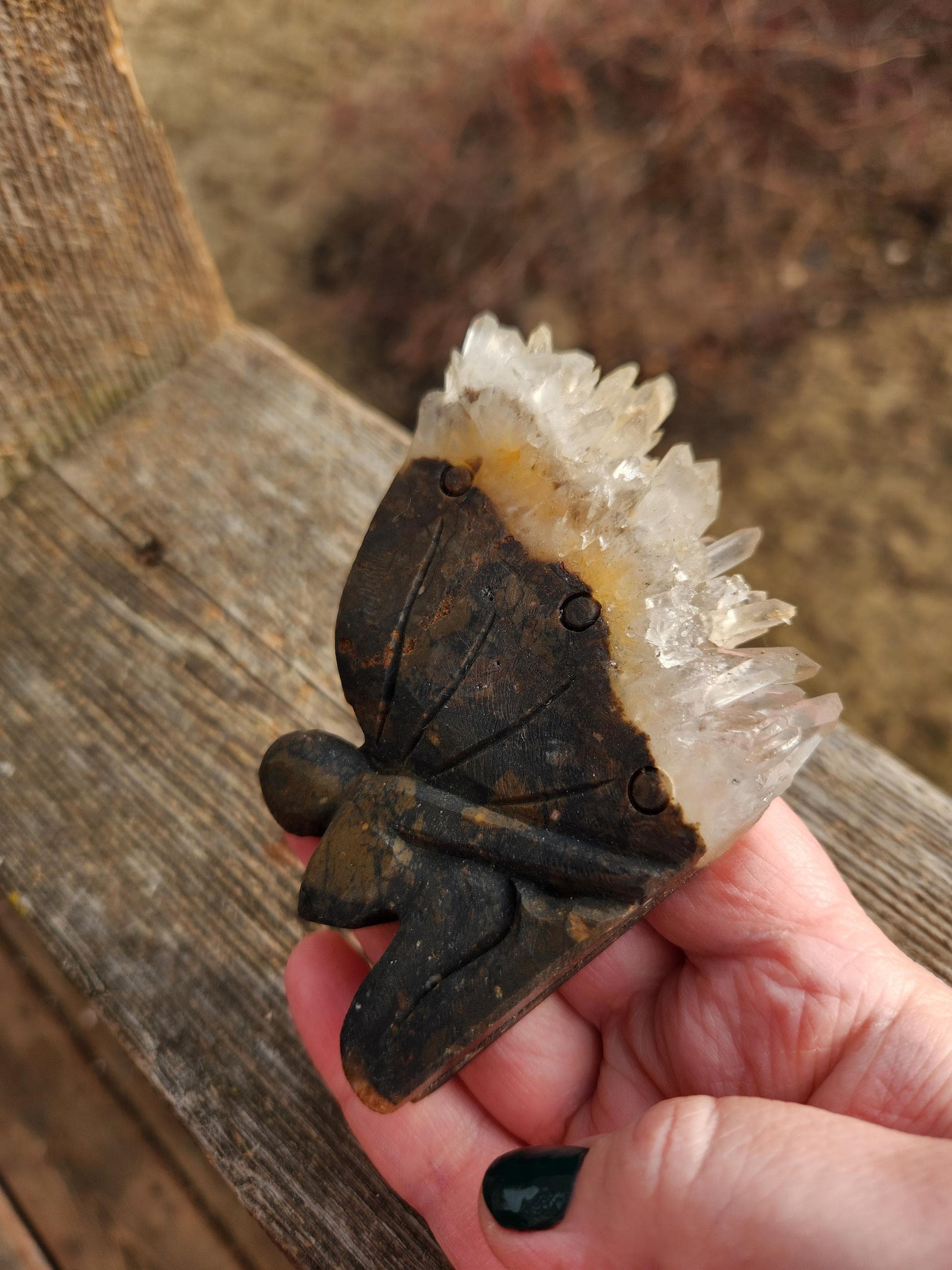 Super Unique Clear Quartz with Matrix Angel Or Fairy Carving Natural Stone Crystal
