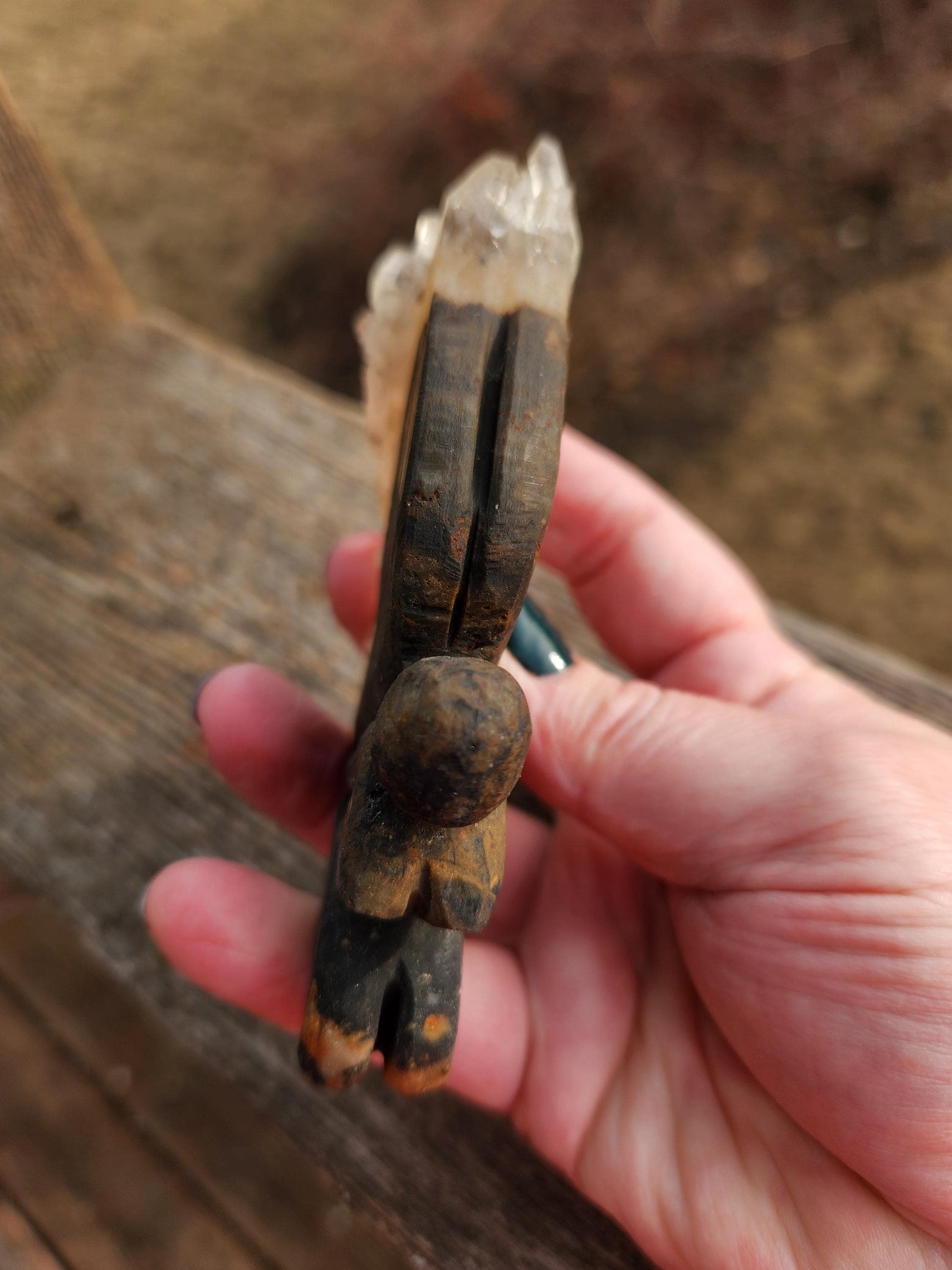Super Unique Clear Quartz with Matrix Angel Or Fairy Carving Natural Stone Crystal