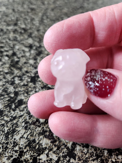 Carved Crystal Pug: Rose Quartz, Black Obsidian, or Indian Agate, One