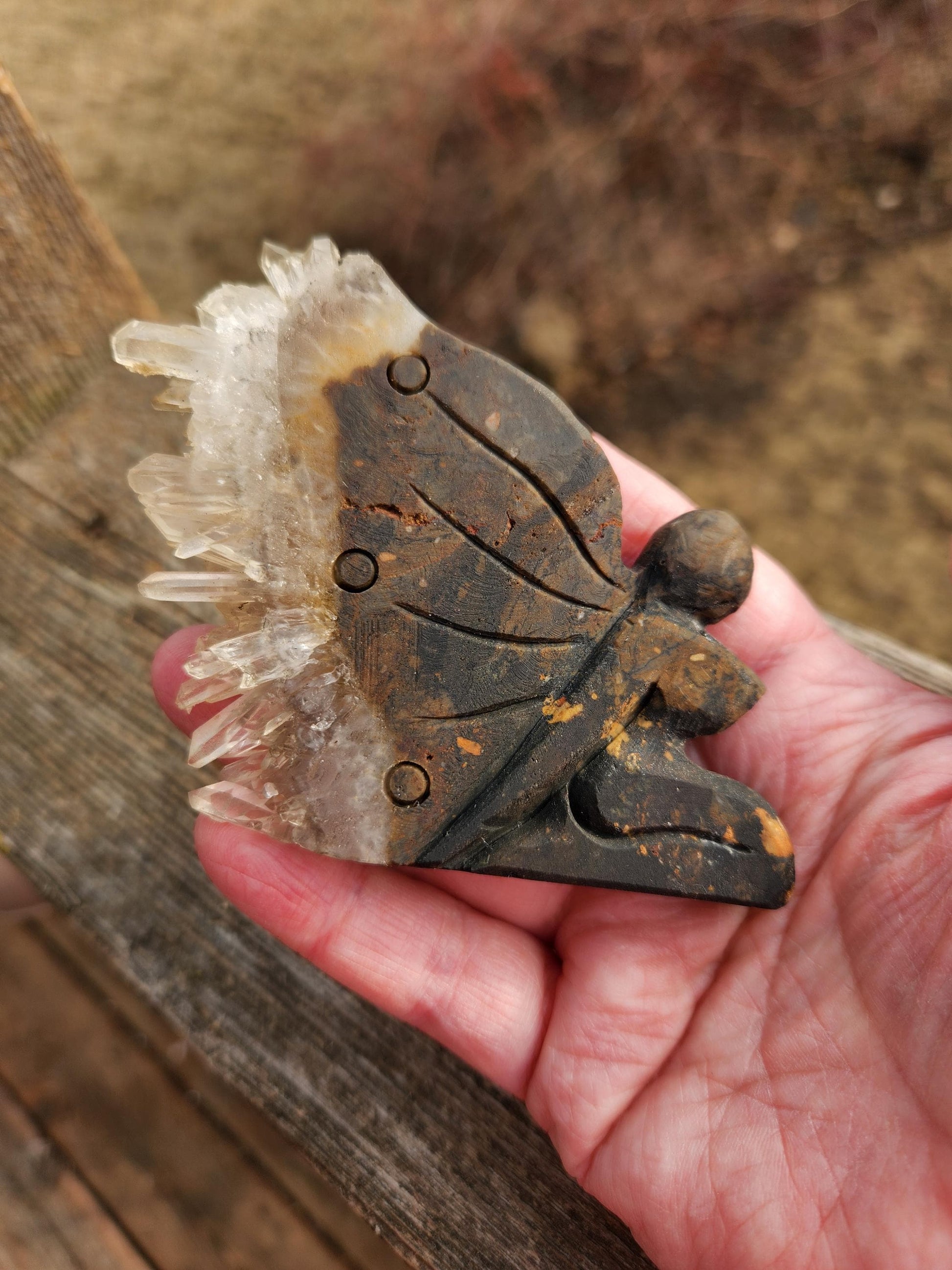 Super Unique Clear Quartz with Matrix Angel Or Fairy Carving Natural Stone Crystal